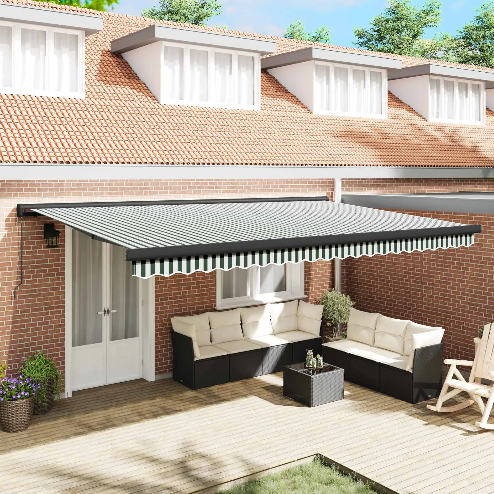 vidaXL Povlačivi tende Zelena i bijela 500 × 300 cm Platno i Aluminij - Venlo