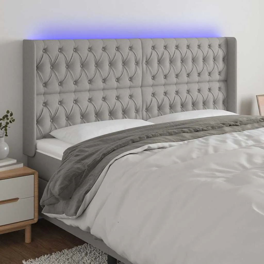 vidaXL LED uzglavlje svjetlosivo 203 x 16 x 118/128 cm od tkanine - Venlo