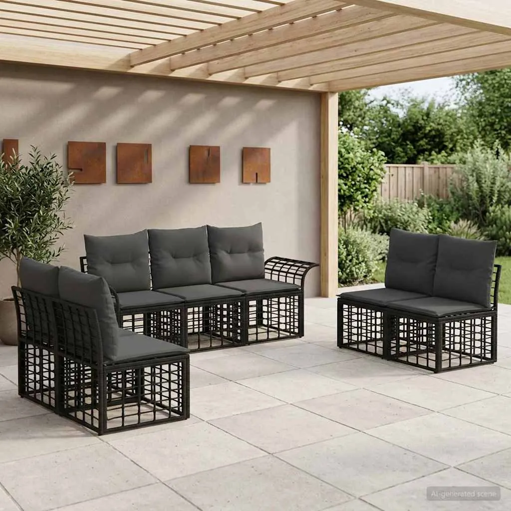 vidaXL Set vanjskih sofa 7 kom. Crna i tamno siva Poliester - Venlo