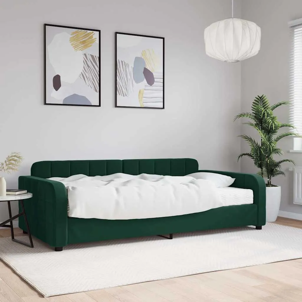 vidaXL Dnevni krevet s madracem tamnozeleni 100 x 200 cm baršunasti - Venlo