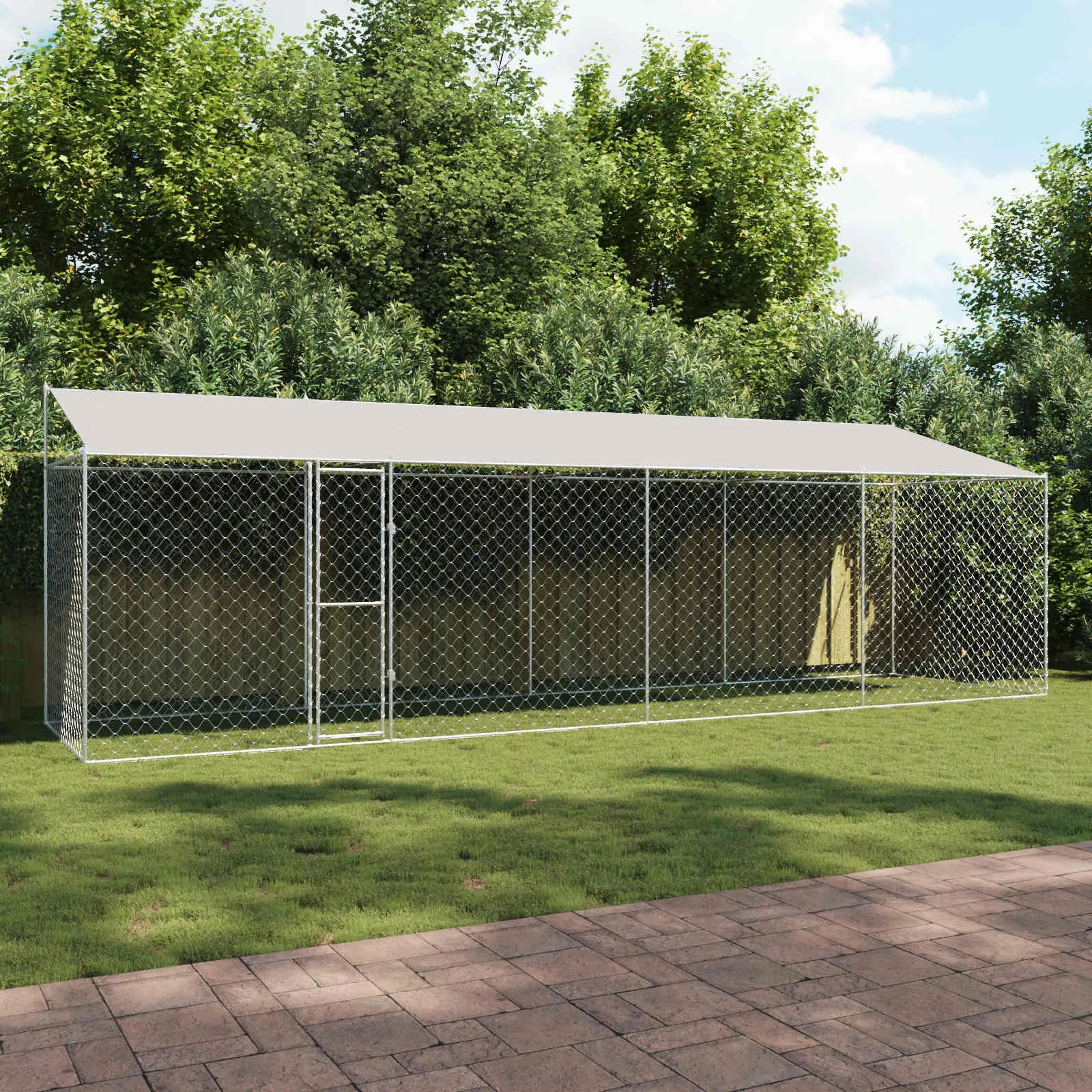 vidaXL Kavez za psa s krovom Srebrna 800 x 200 x 256 cm Čelik i PE - Venlo