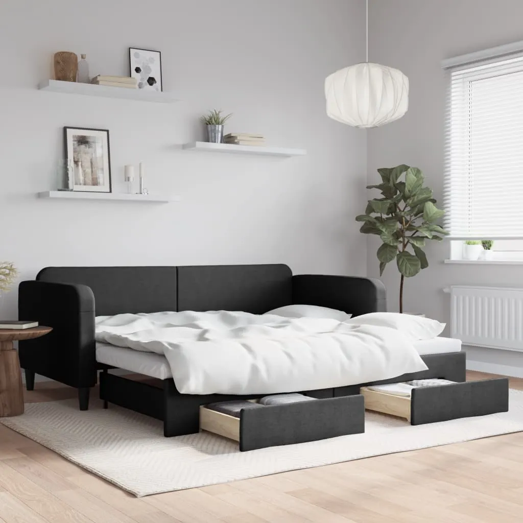 vidaXL Dnevni krevet na razvlačenje s ladicama crni 90x190 cm tkanina - Venlo