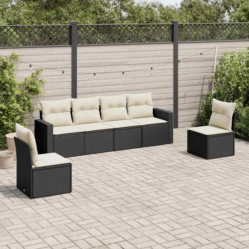 vidaXL 6-dijelni set vrtnih sofa s jastucima crni od poliratana - Venlo