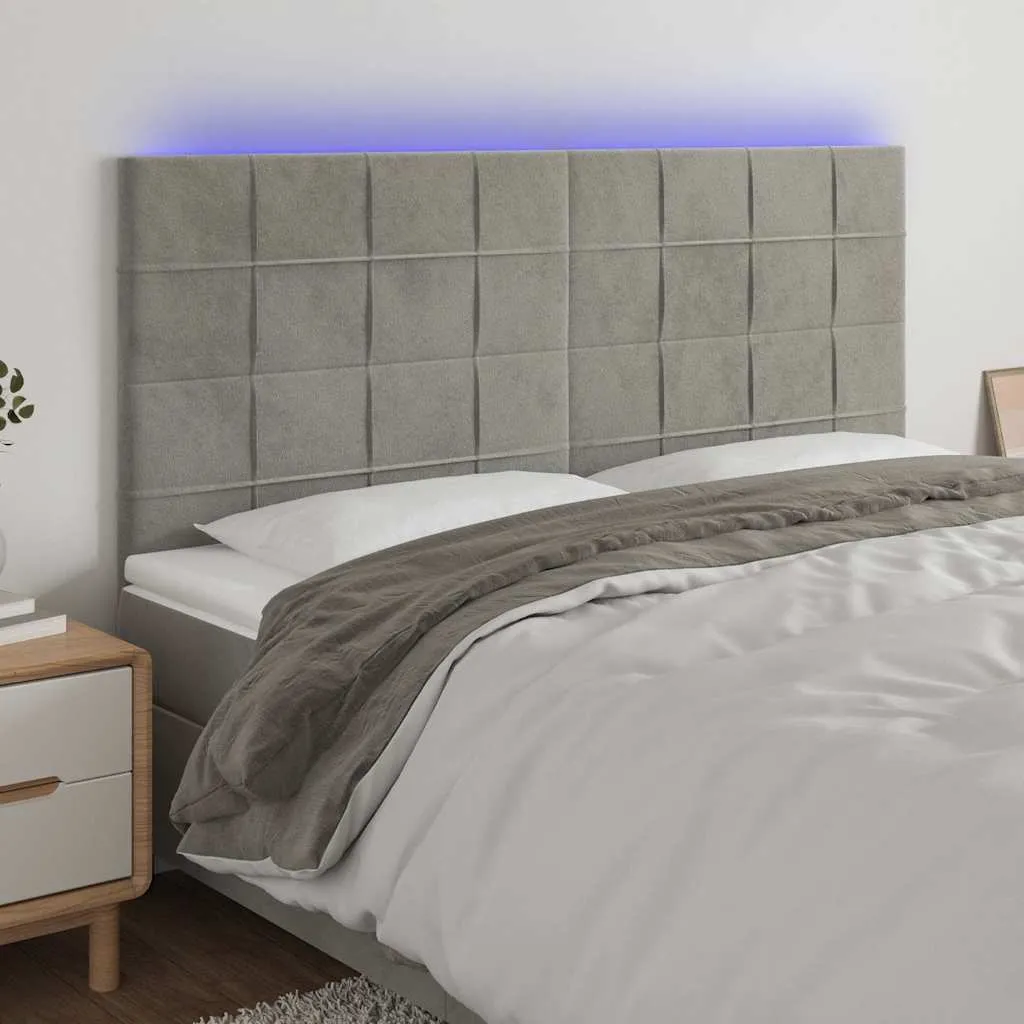 vidaXL LED uzglavlje svjetlosivo 200x5x118/128 cm baršunasto - Venlo