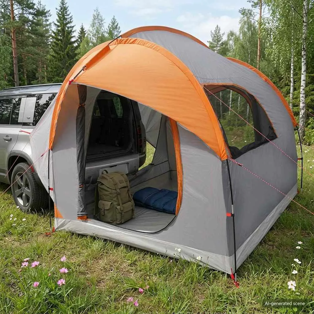 vidaxl šator za auto s krovom siva i narančasta 239 x 210 x 210 cm - slika 1