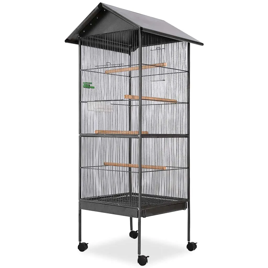 vidaXL Kavez za ptice s čeličnim krovom crni 66x66x155 cm - Venlo