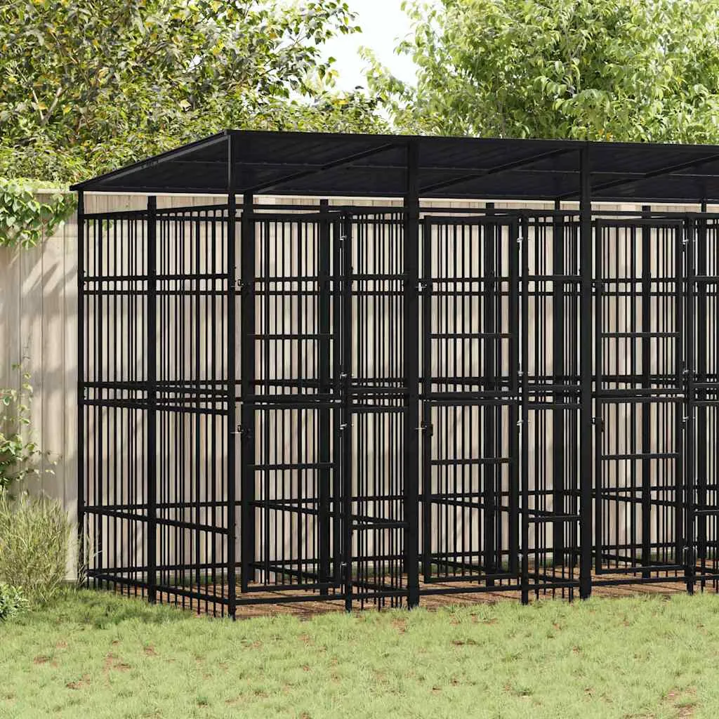 vidaxl vanjski kavez za pse s krovom čelični 9,22 m² - slika 1