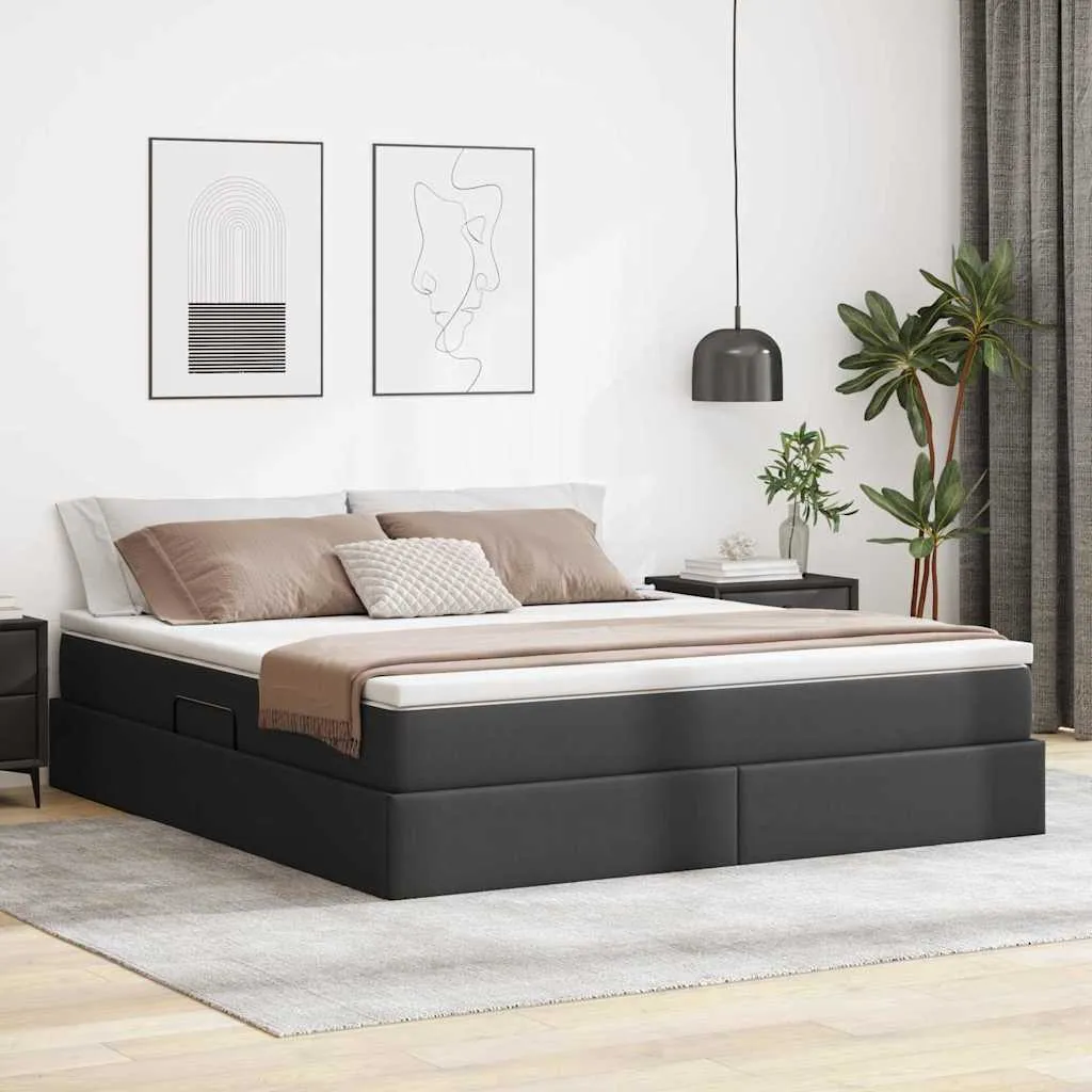 vidaXL Krevet s madracem i skladištem Crna 160 x 200 cm Lažna koža - Venlo
