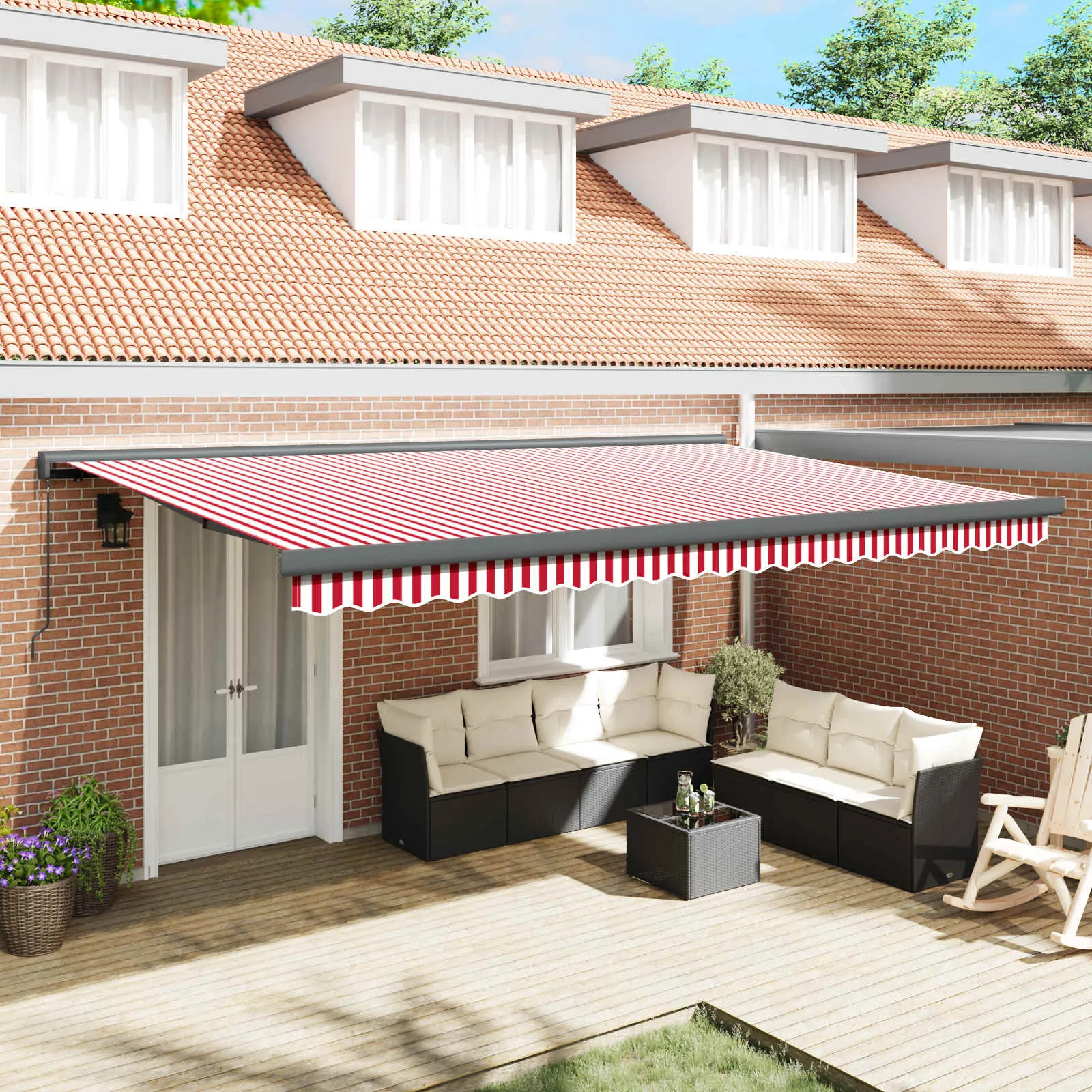 vidaXL Povlačivi tende Crvena i bijela 500 × 300 cm Platno i Aluminij - Venlo
