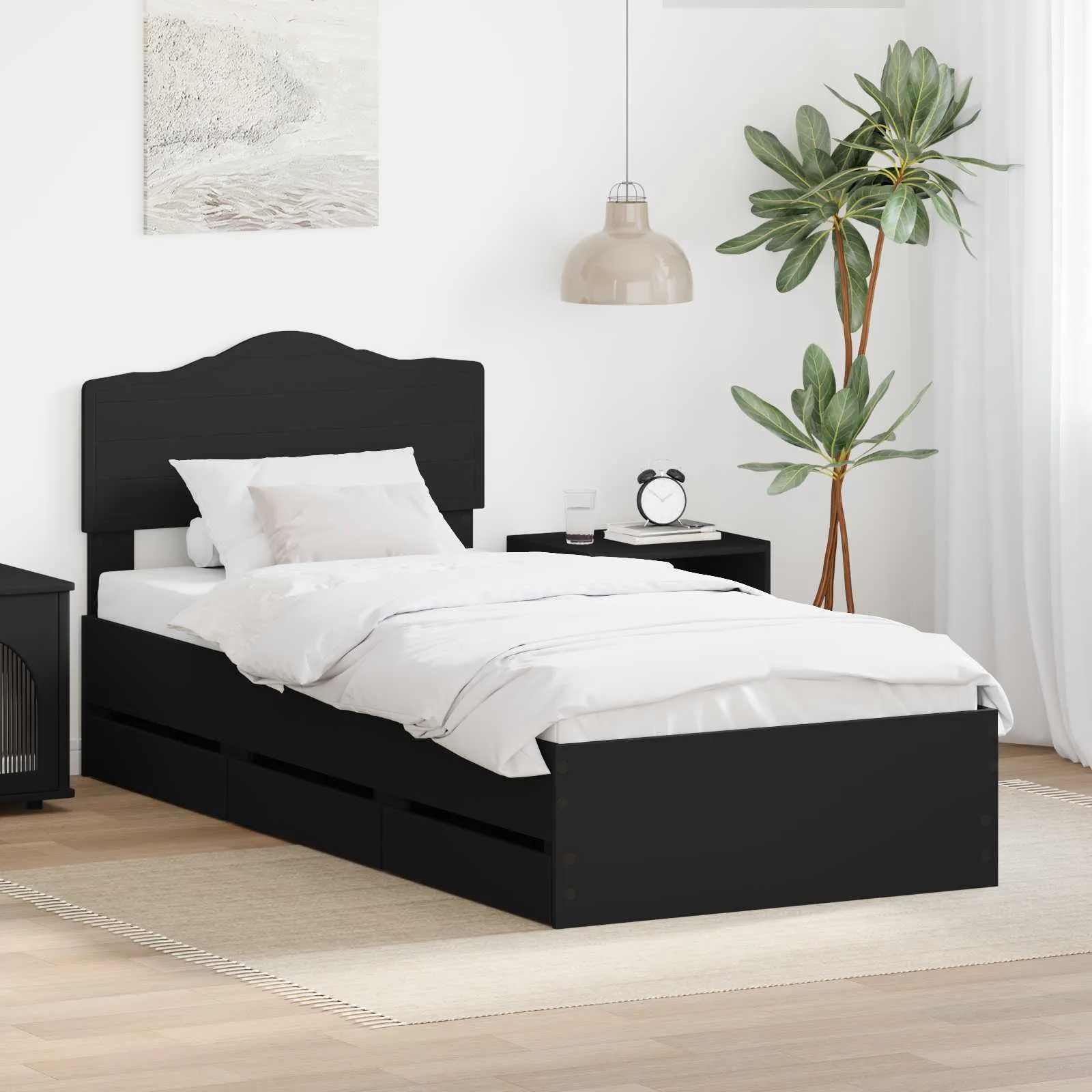 vidaXL Krevetna konstrukcija Crna 75 x 190 cm Inženjersko Drvo - Venlo