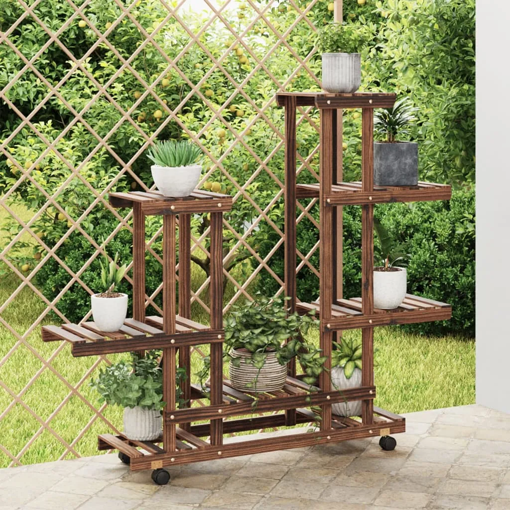vidaXL Stalak za cvijeće s kotačima 95x25x101 cm od masivne jelovine - Venlo