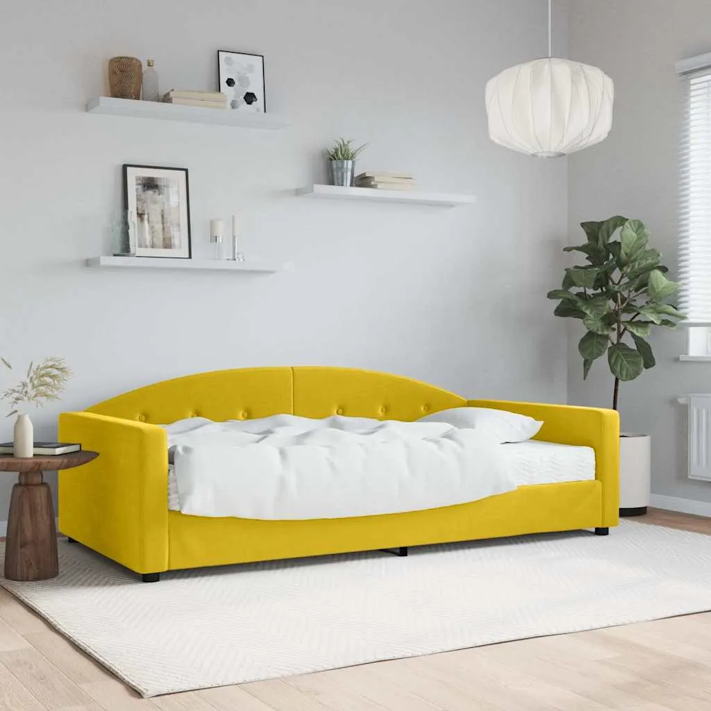 vidaXL Dnevni krevet s madracem žuti 100 x 200 cm baršunasti - Venlo