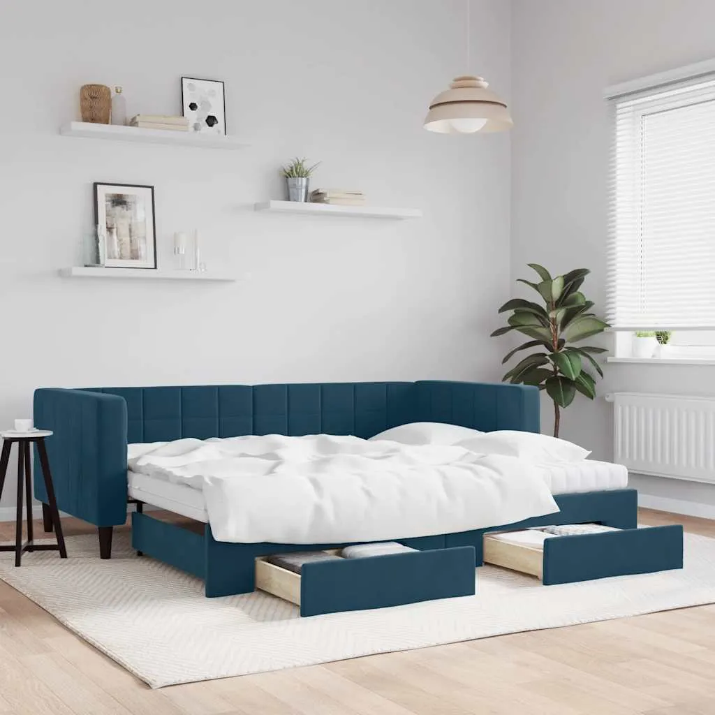 vidaXL Dnevni krevet na razvlačenje s ladicama plavi 90x200 cm baršun - Venlo