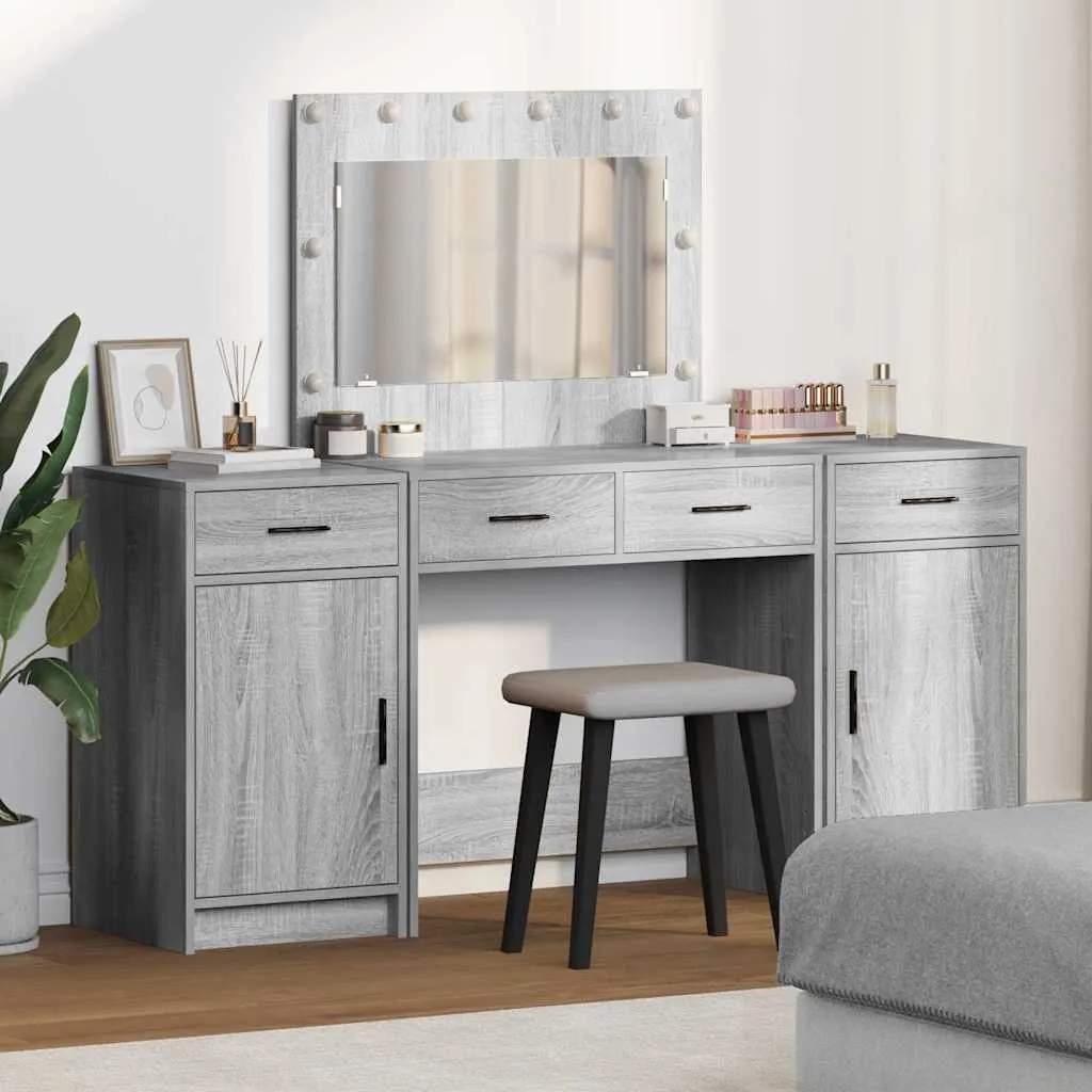 vidaXL Toaletni stol 3 kom. Siva 78,5 x 41 x 135 cm Konstruirano drvo - Venlo