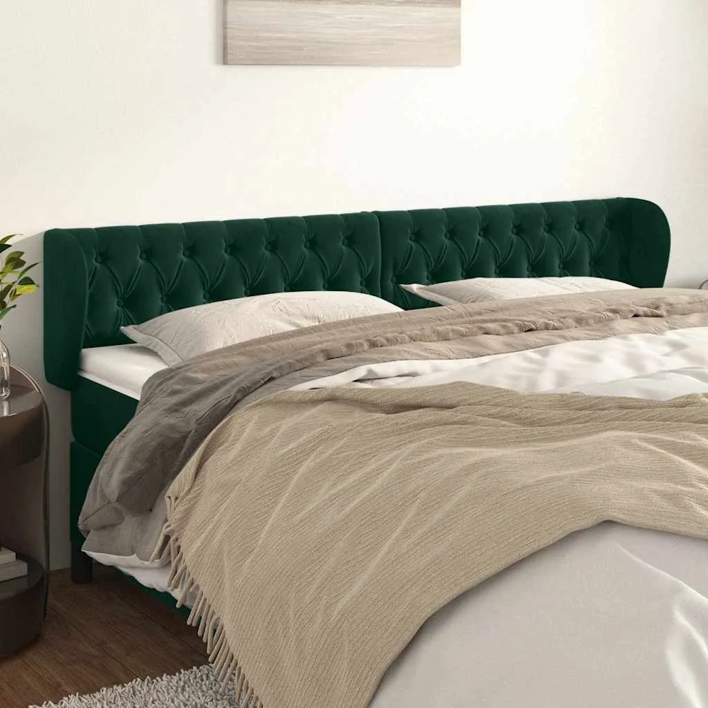 vidaXL Uzglavlje s ušima tamnozeleno 203x23x78/88 cm baršunasto - Venlo
