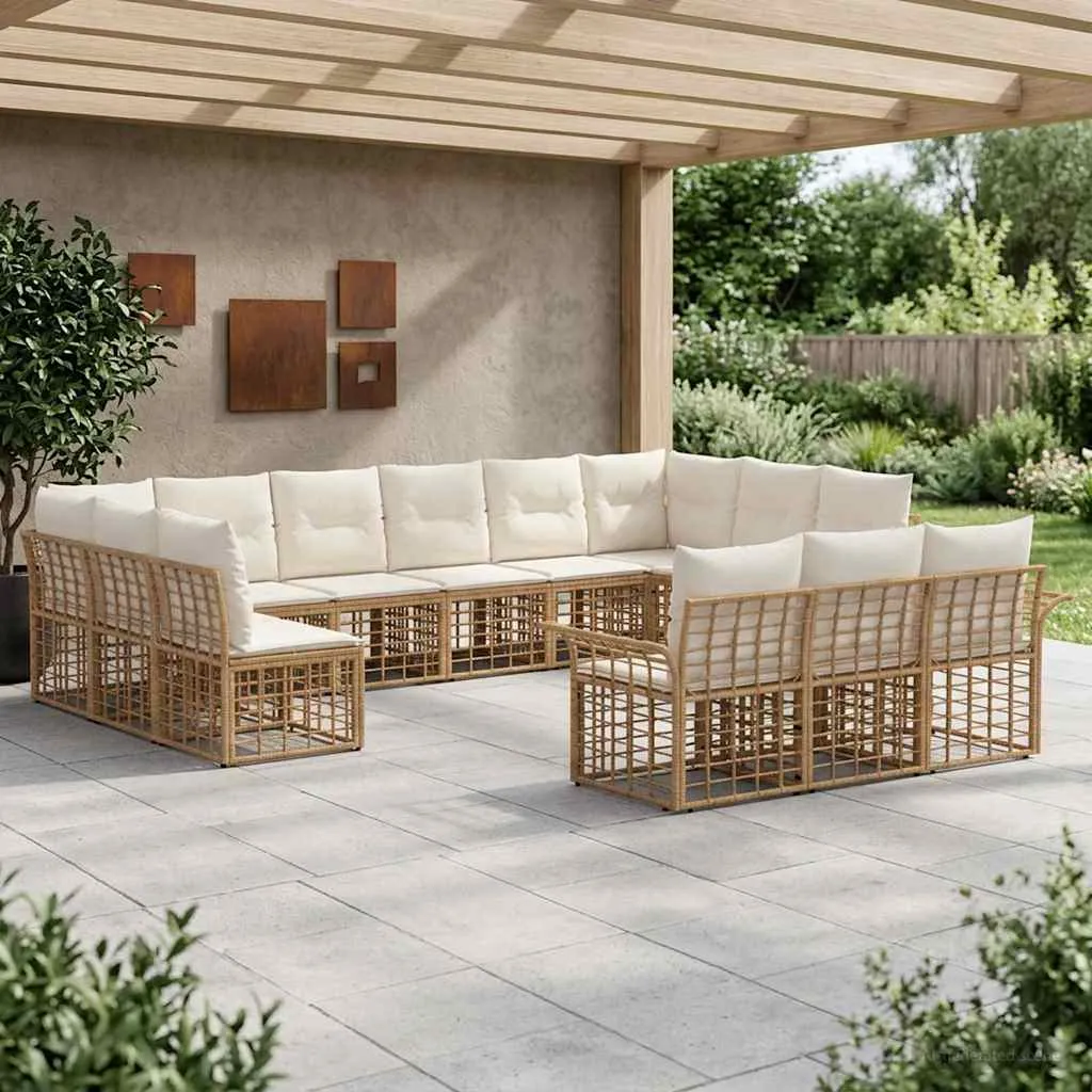 vidaXL Set vanjskih sofa 13 kom. Prirodna i krema bijela Poliester - Venlo