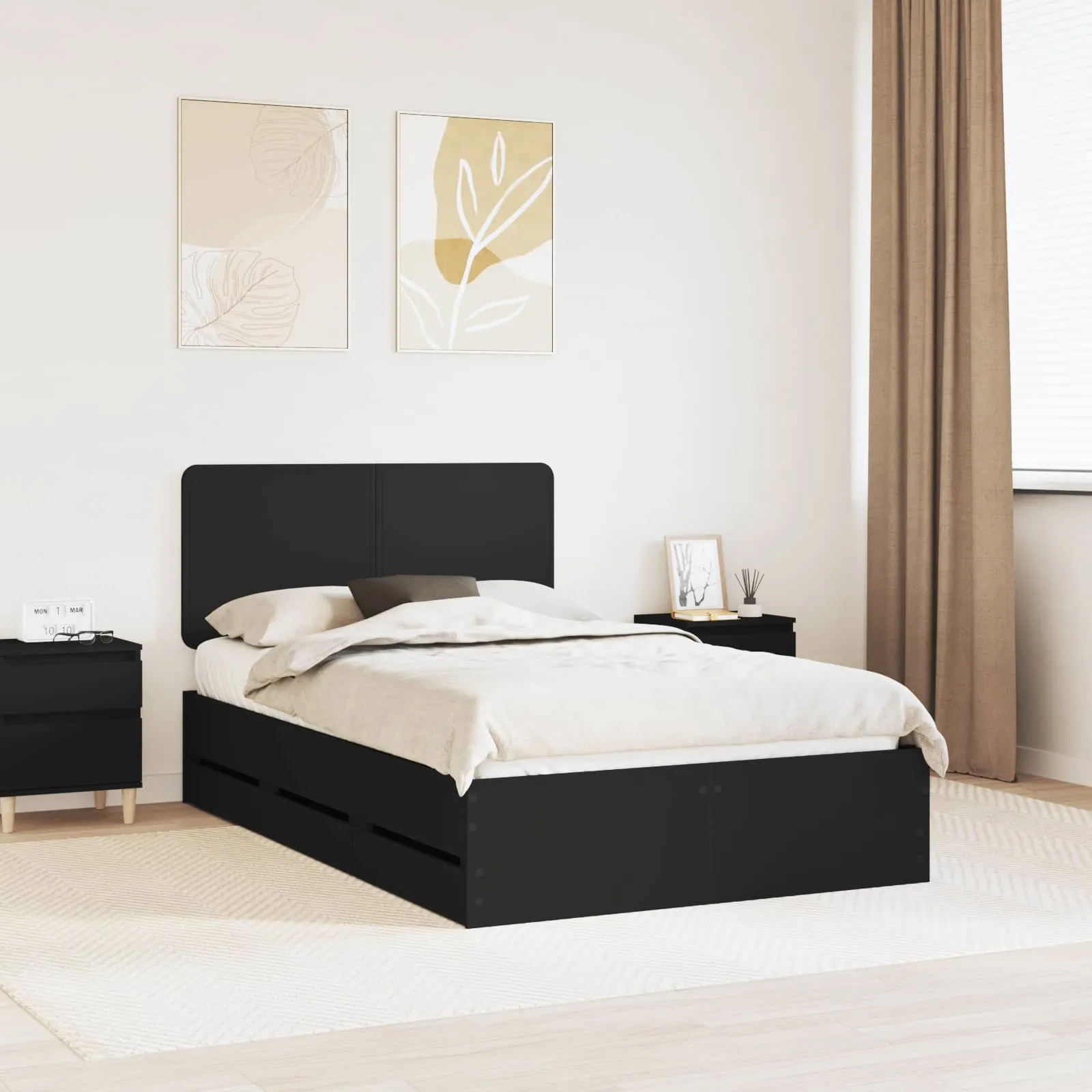 vidaXL Krevetna konstrukcija Crna 120 x 190 cm Inženjersko Drvo - Venlo