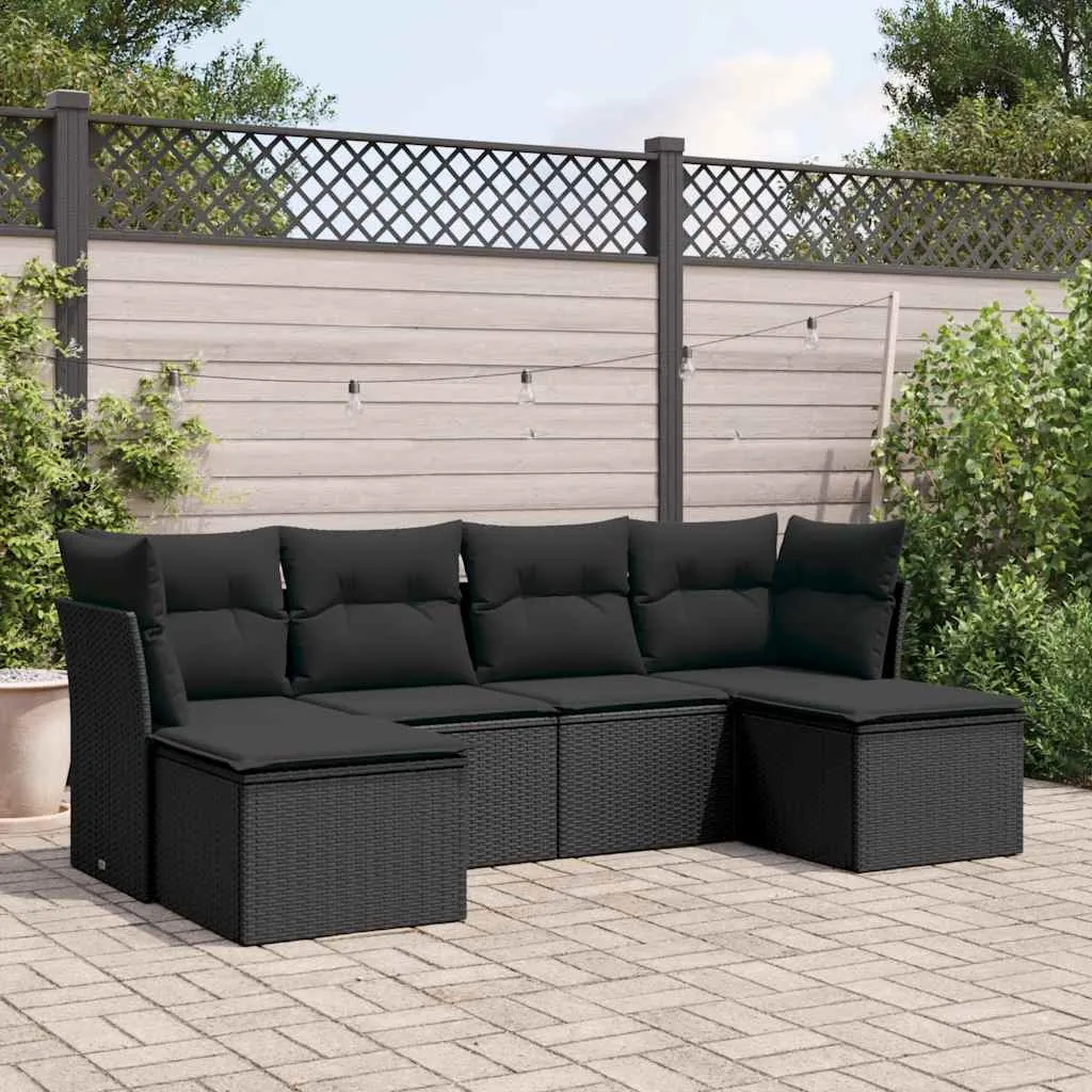 vidaXL 6-dijelni set vrtnih sofa s jastucima crni od poliratana - Venlo