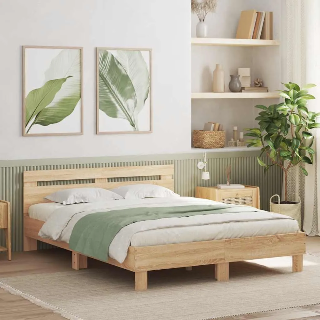 vidaXL Okvir za krevet s uzglavljem i LED boja hrasta 140x200 cm - Venlo