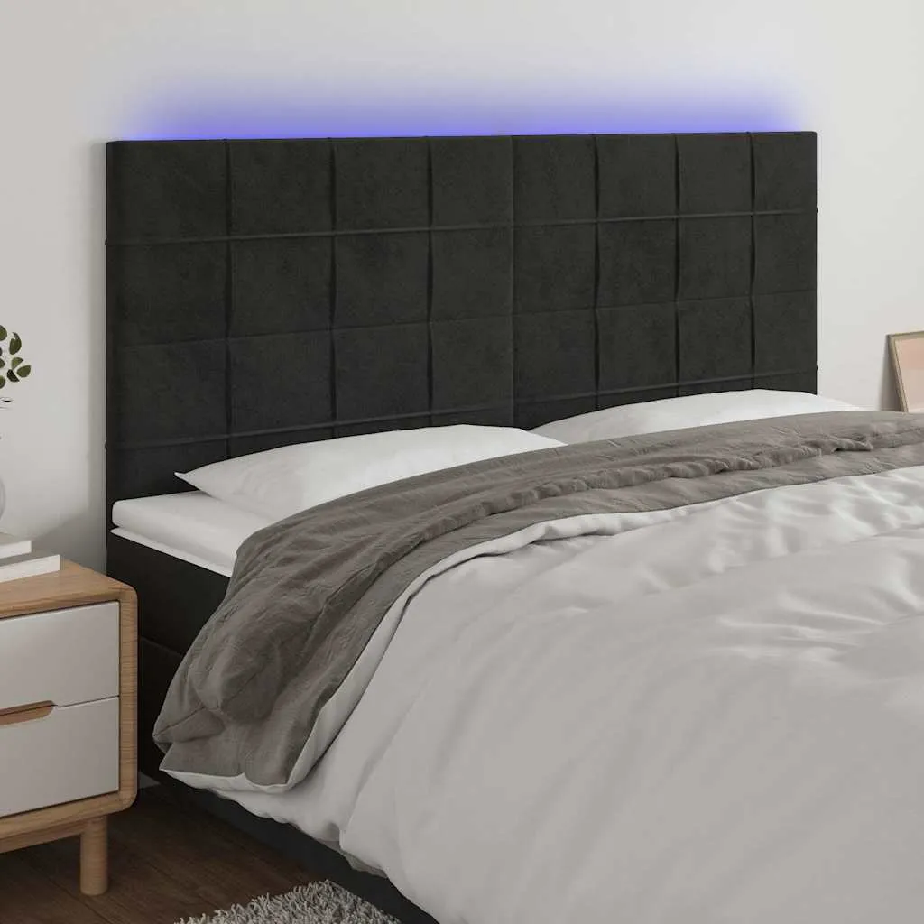 vidaXL LED uzglavlje crno 200x5x118/128 cm baršunasto - Venlo