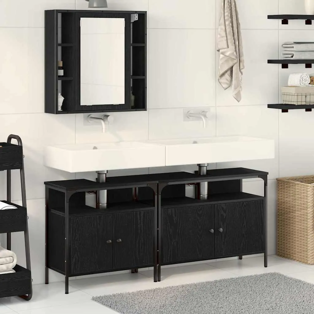 vidaXL Kupaonske jedinice s umivaonikom 3 kom. Crna 80 x 30 x 60 cm - Venlo