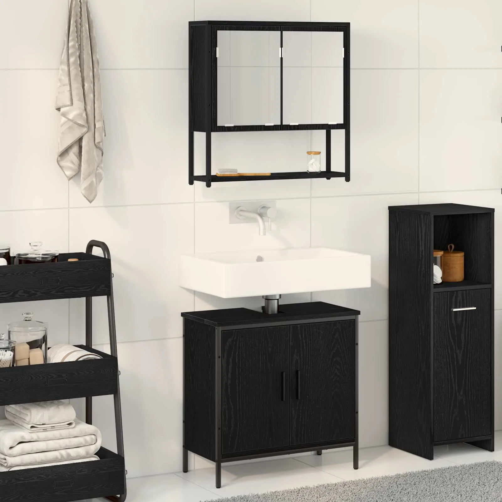 vidaXL Set namještaja za kupaonicu 2 kom. Crna 60 x 30 x 60 cm - Venlo