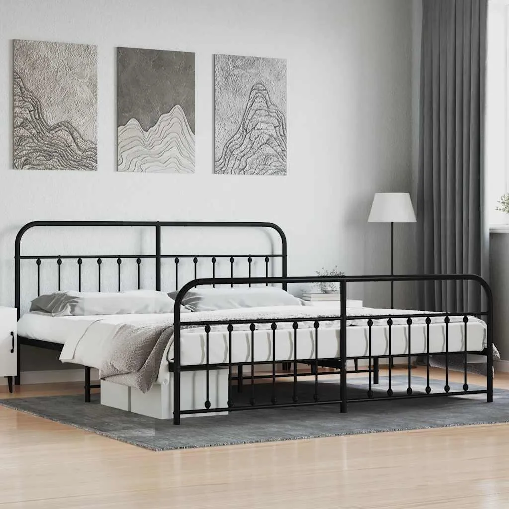 vidaXL Metalni okvir kreveta uzglavlje i podnožje crni 200x200 cm - Venlo