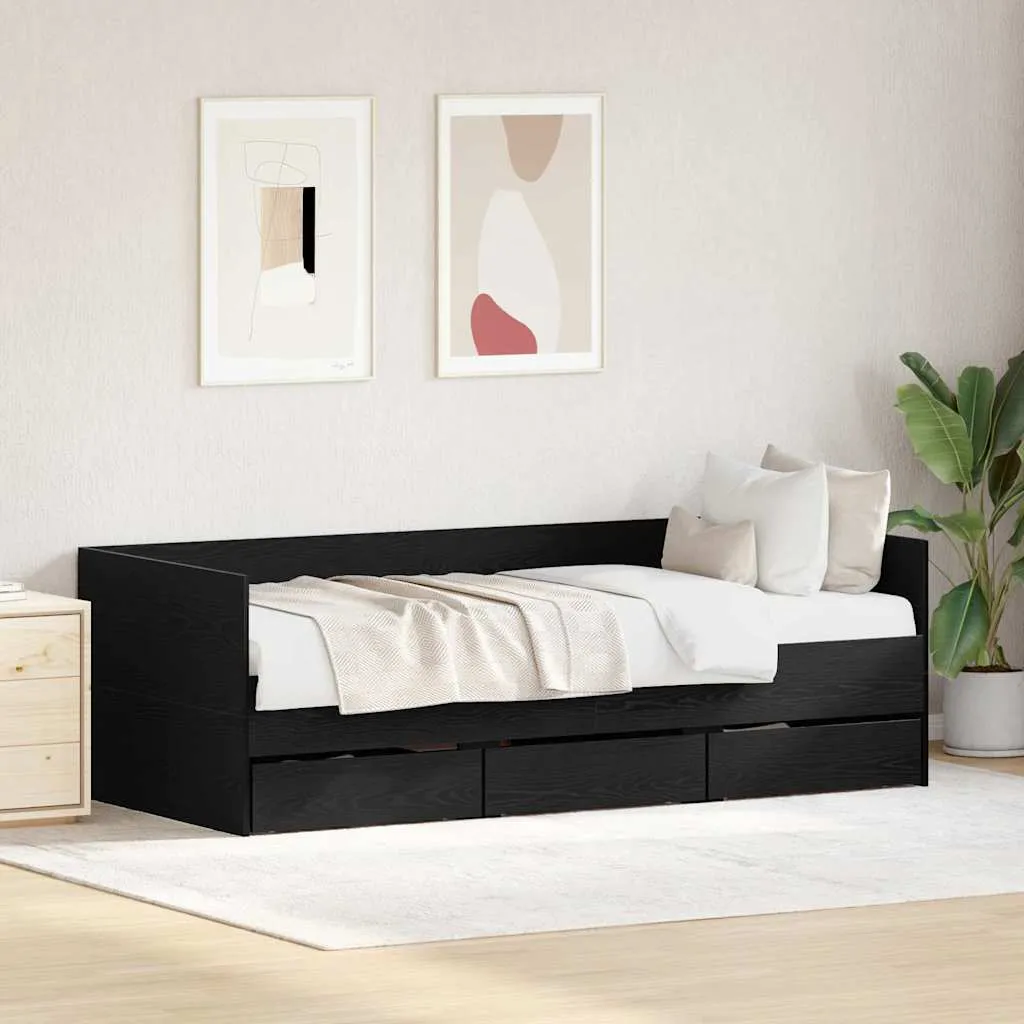 vidaXL Krevet na dan Crni hrast 90 x 200 cm Konstruirano drvo - Venlo