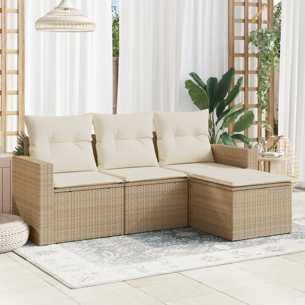 vidaXL 4-dijelni set vrtnih sofa s jastucima bež od poliratana - Venlo