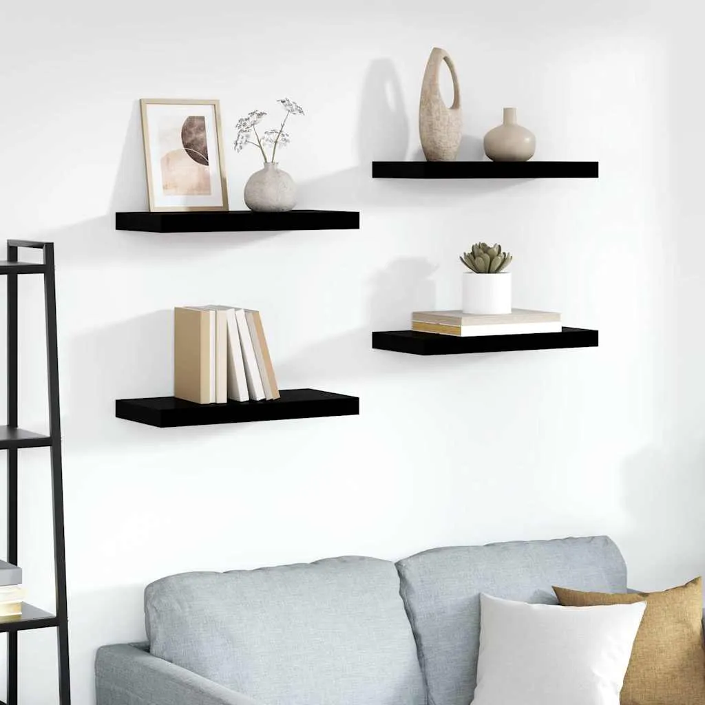 vidaXL Plutajuće zidne police 4 kom sjajne crne 50 x 23,5 x 3,8 cm MDF - Venlo