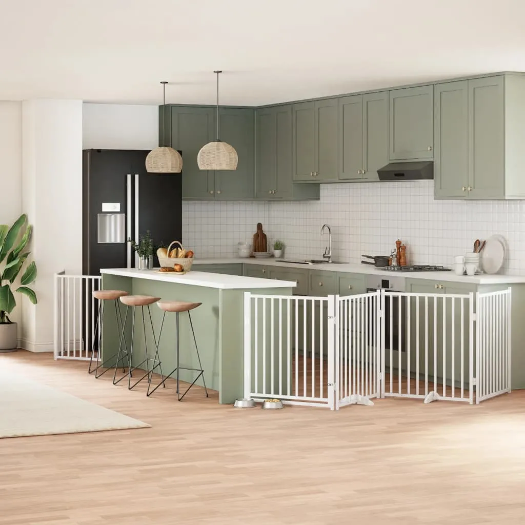 vidaxl vrata za pse s vratašcima 8 panela sklopiva 640 cm drvo topole - slika 1