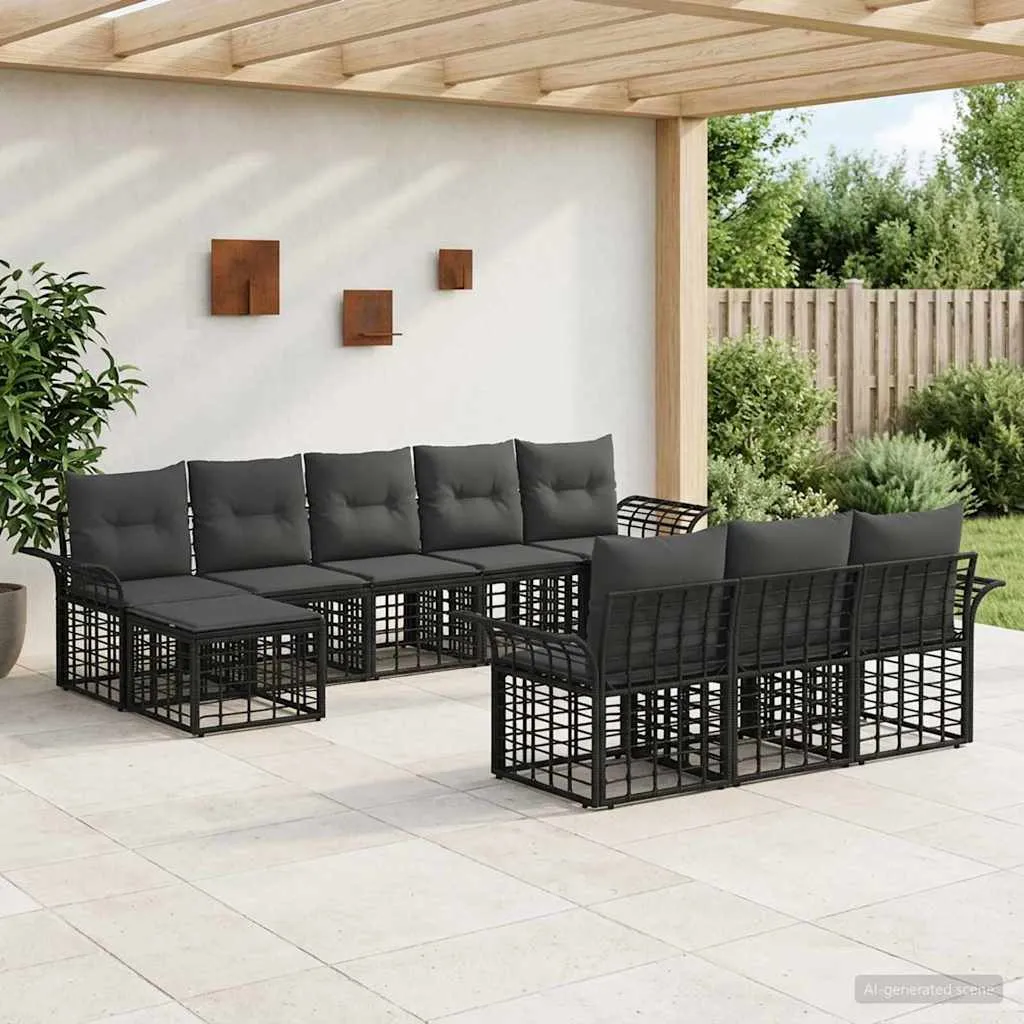 vidaXL Set vanjskih sofa 10 kom. Crna i tamno siva Poliester - Venlo
