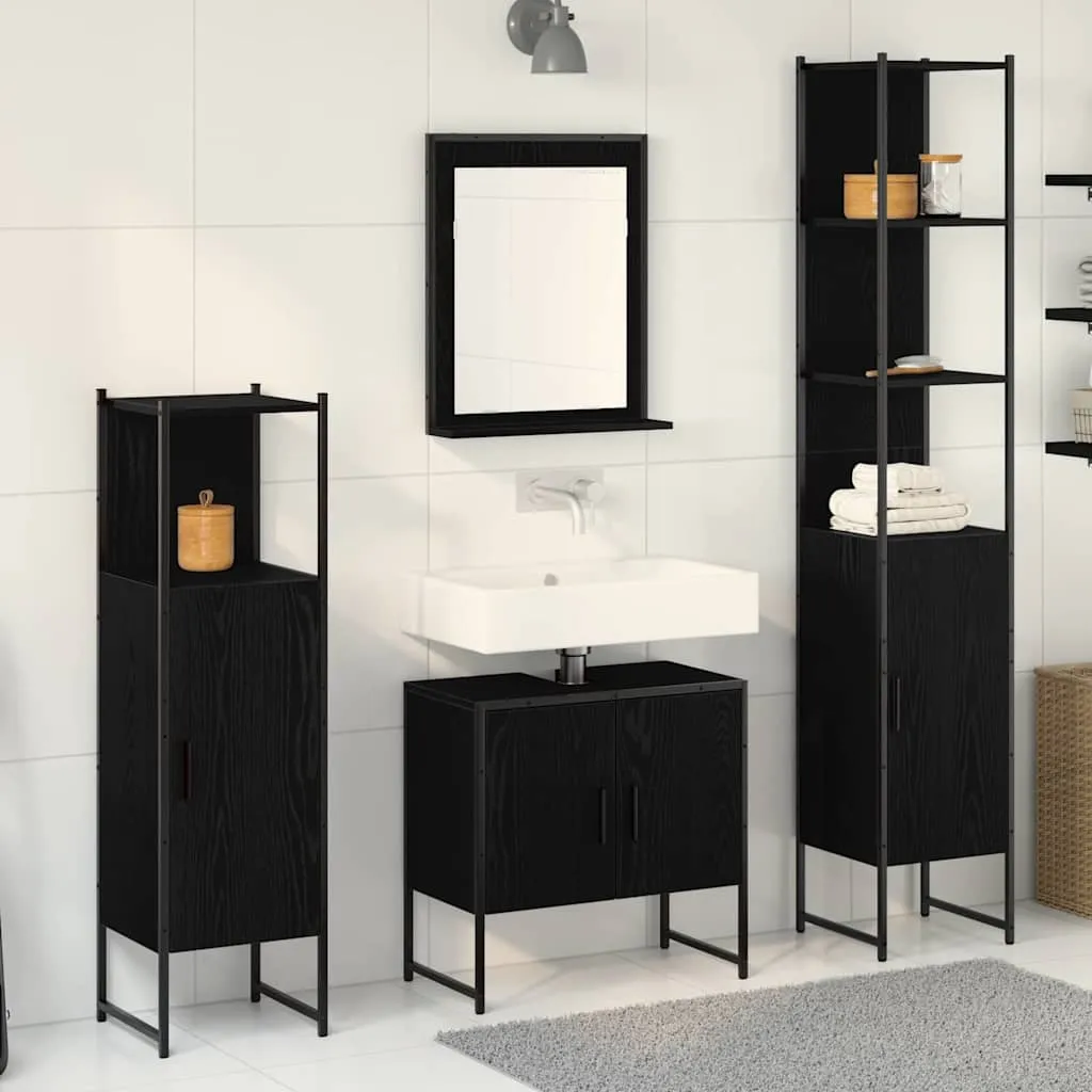 vidaXL Set namještaja za kupaonicu 4 kom. Crna 33 x 33 x 185,5 cm - Venlo