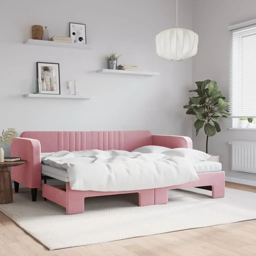 vidaXL Dnevni krevet na razvlačenje ružičasti 80 x 200 cm baršunasti - Venlo