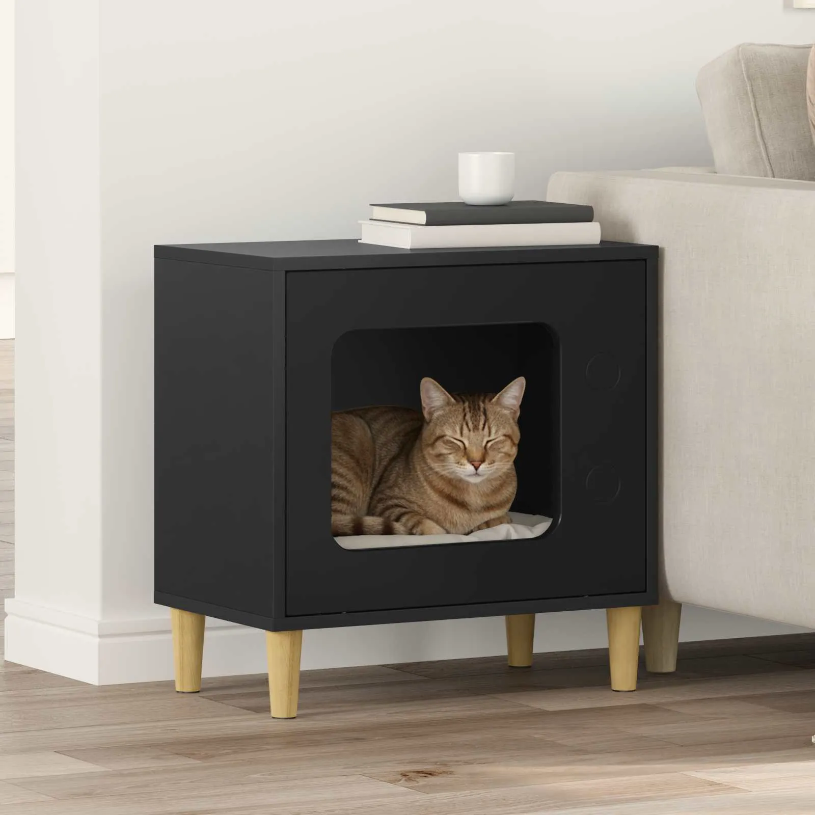 vidaxl mačja kuća crna 51 x 30 x 52 cm konstruirano drvo - slika 1