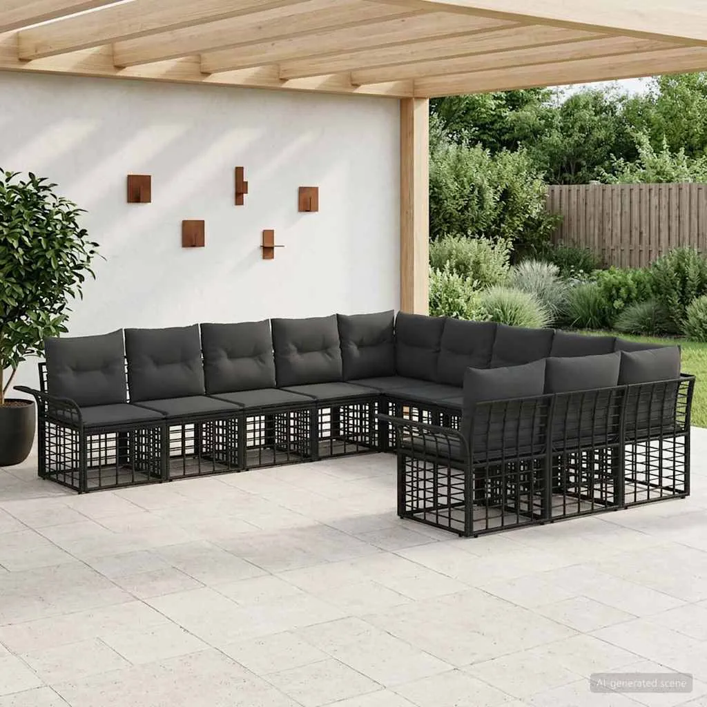 vidaXL Set vanjskih sofa 11 kom. Crna i tamno siva Poliester - Venlo