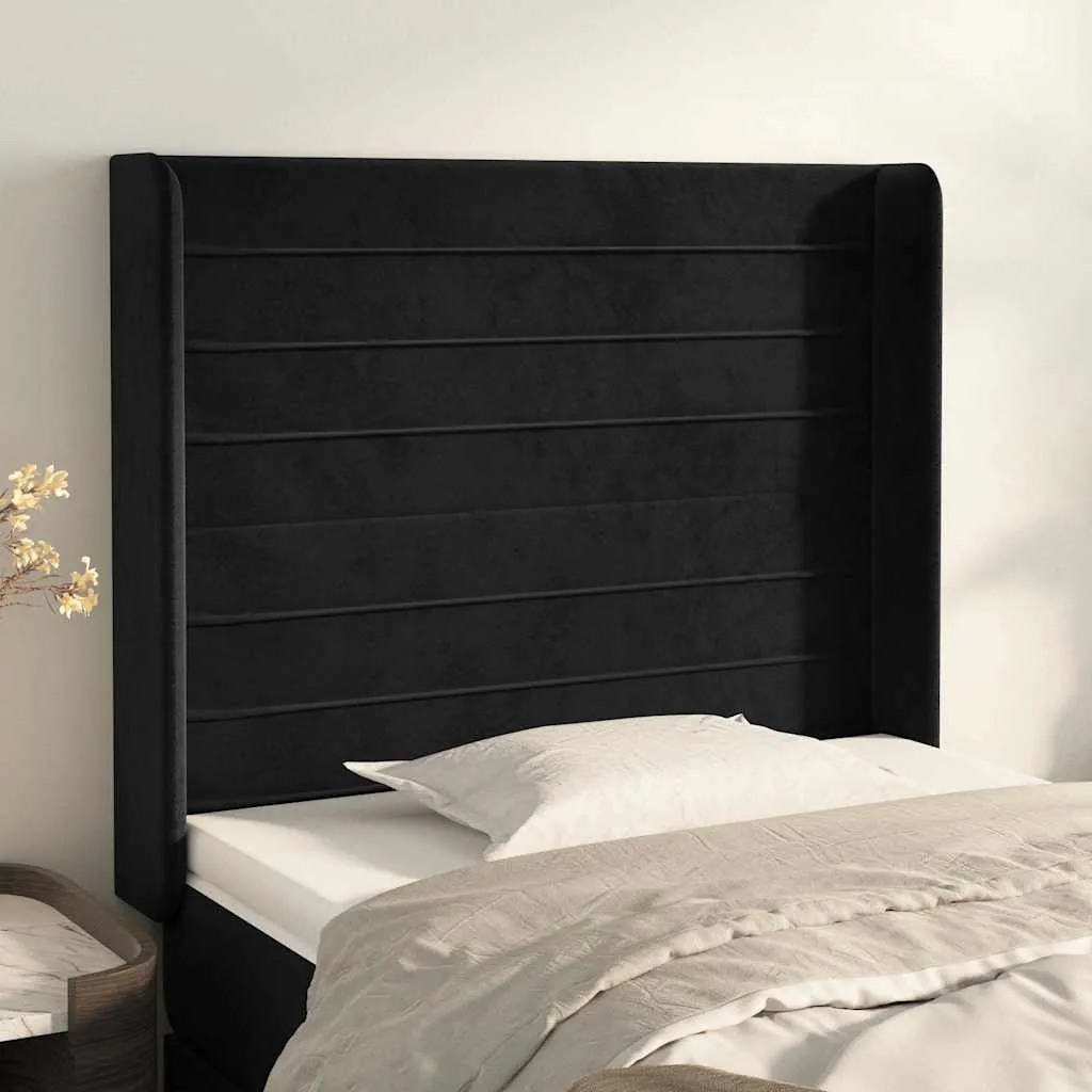 vidaXL Uzglavlje s ušima crno 83x16x118/128 cm baršunasto - Venlo