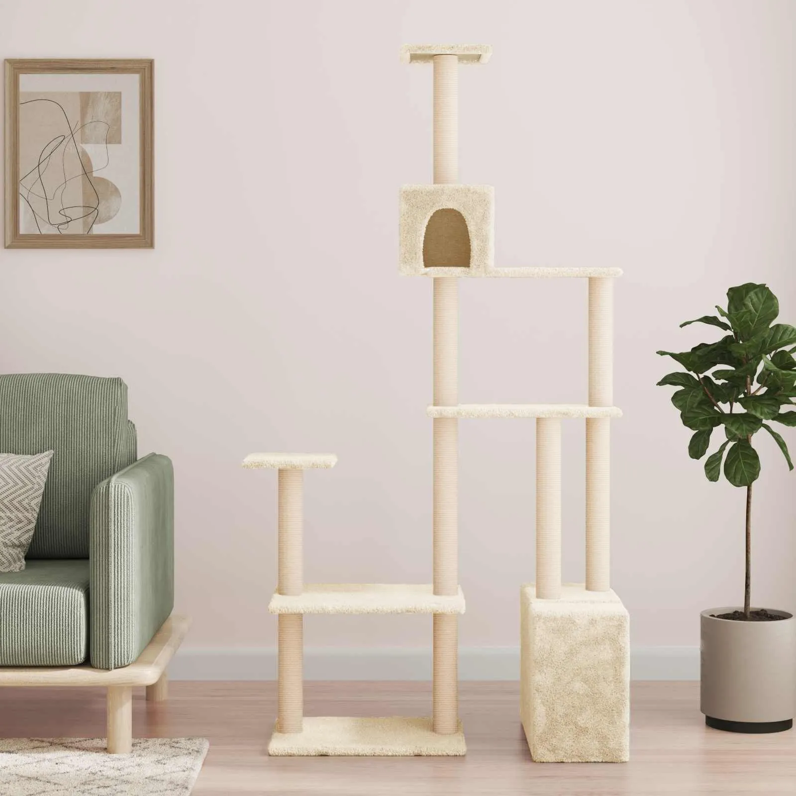 vidaXL Mačje drvo s sisalnim postoljima za grebanje Krem 177,5 cm - Venlo
