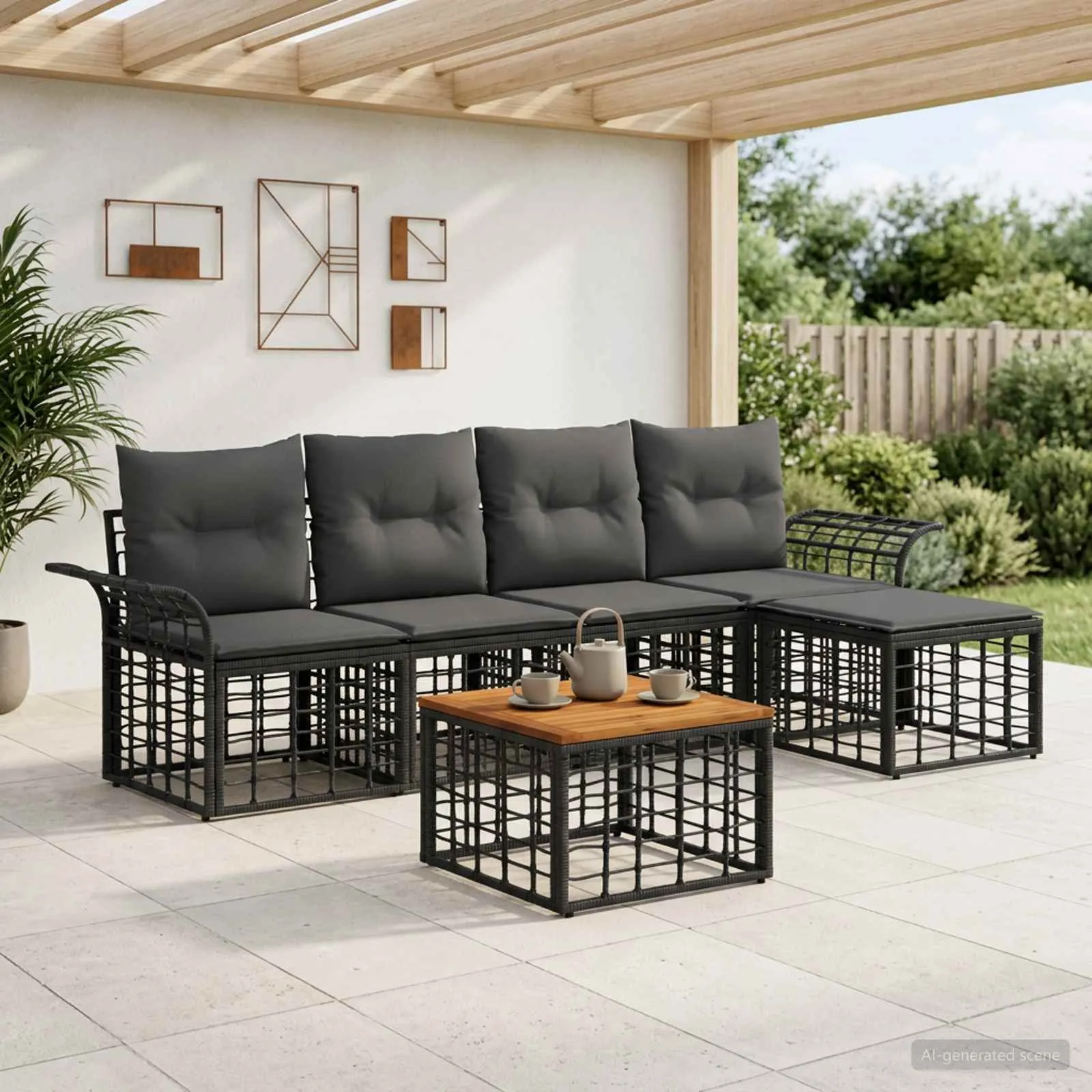 vidaXL Set vanjskih sofa 6 kom. Crna i tamno siva Poliester - Venlo