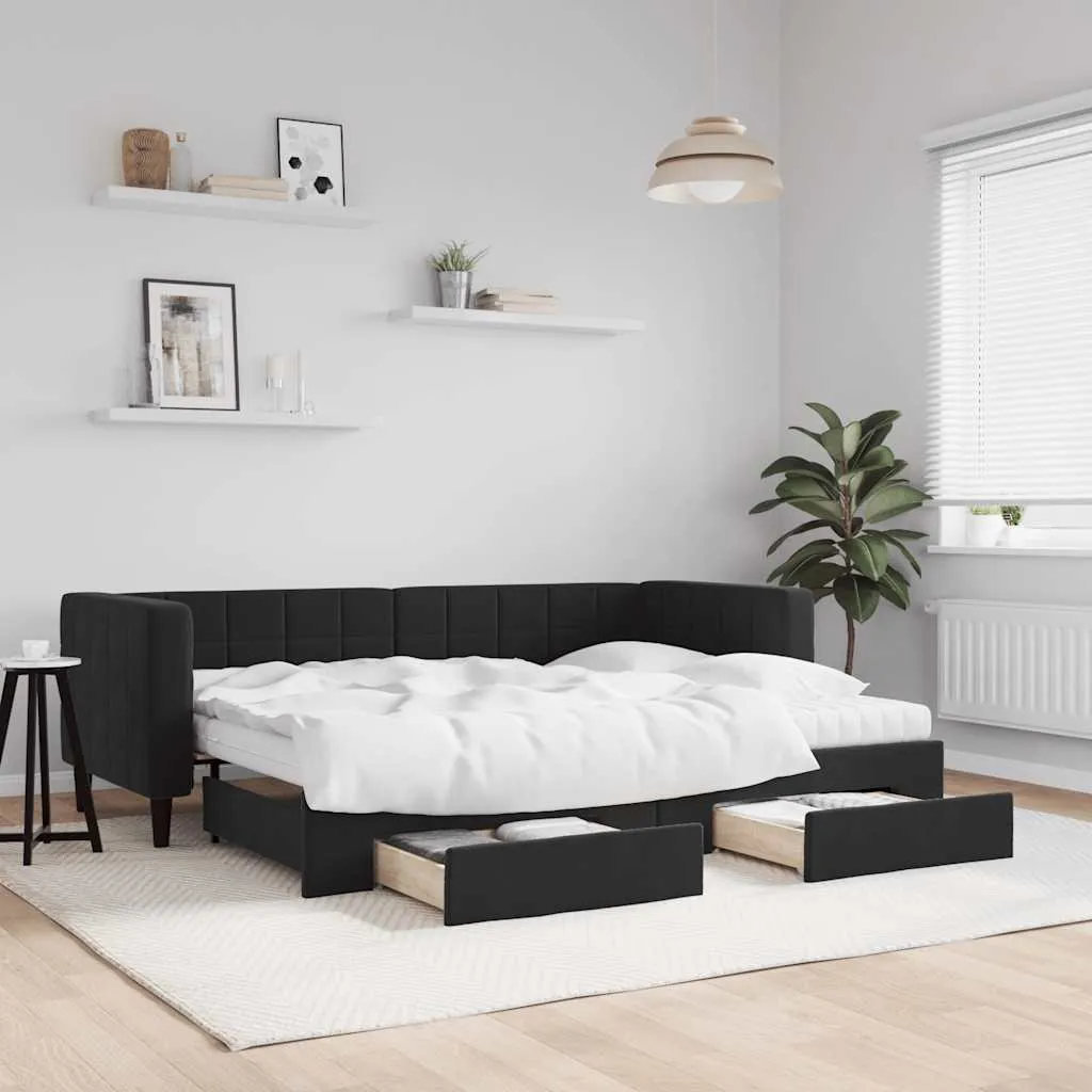 vidaXL Dnevni krevet na razvlačenje s ladicama crni 80 x 200 cm baršun - Venlo