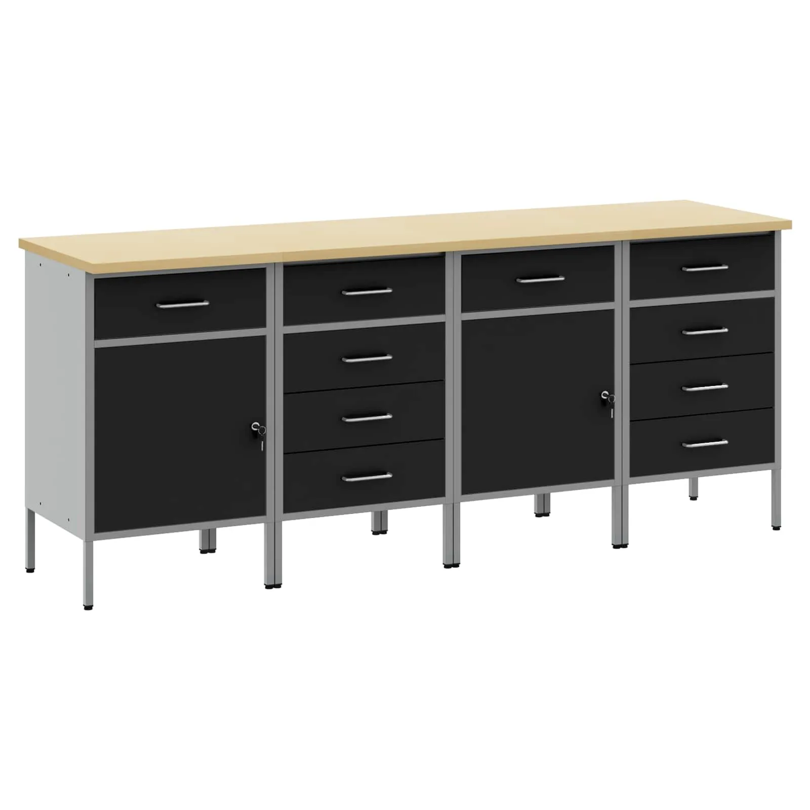 vidaXL Radni ormar s ladicama 4 kom. Crna i Siva 200 x 55 x 85 cm - Venlo