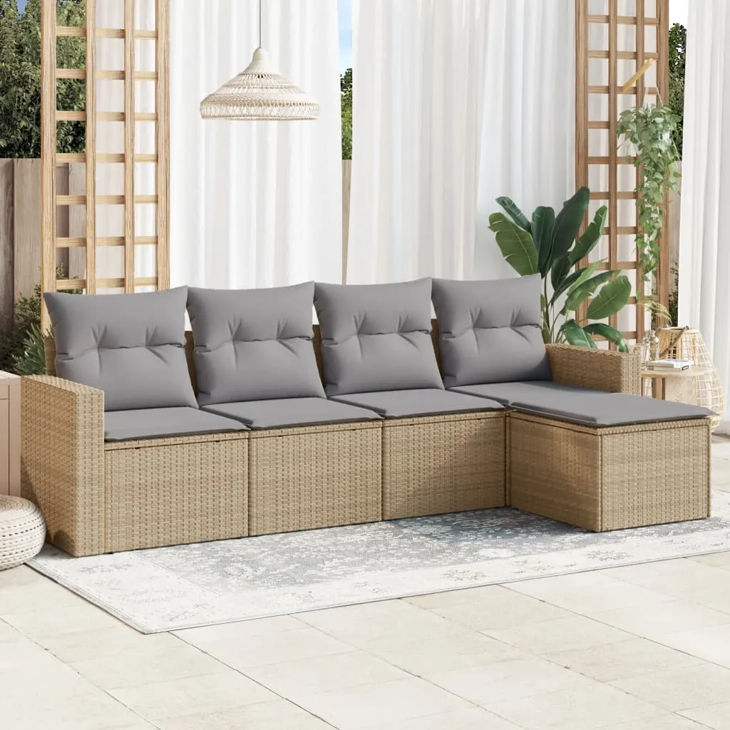 vidaXL 5-dijelni vrtni set sofa s jastucima bež od poliratana - Venlo