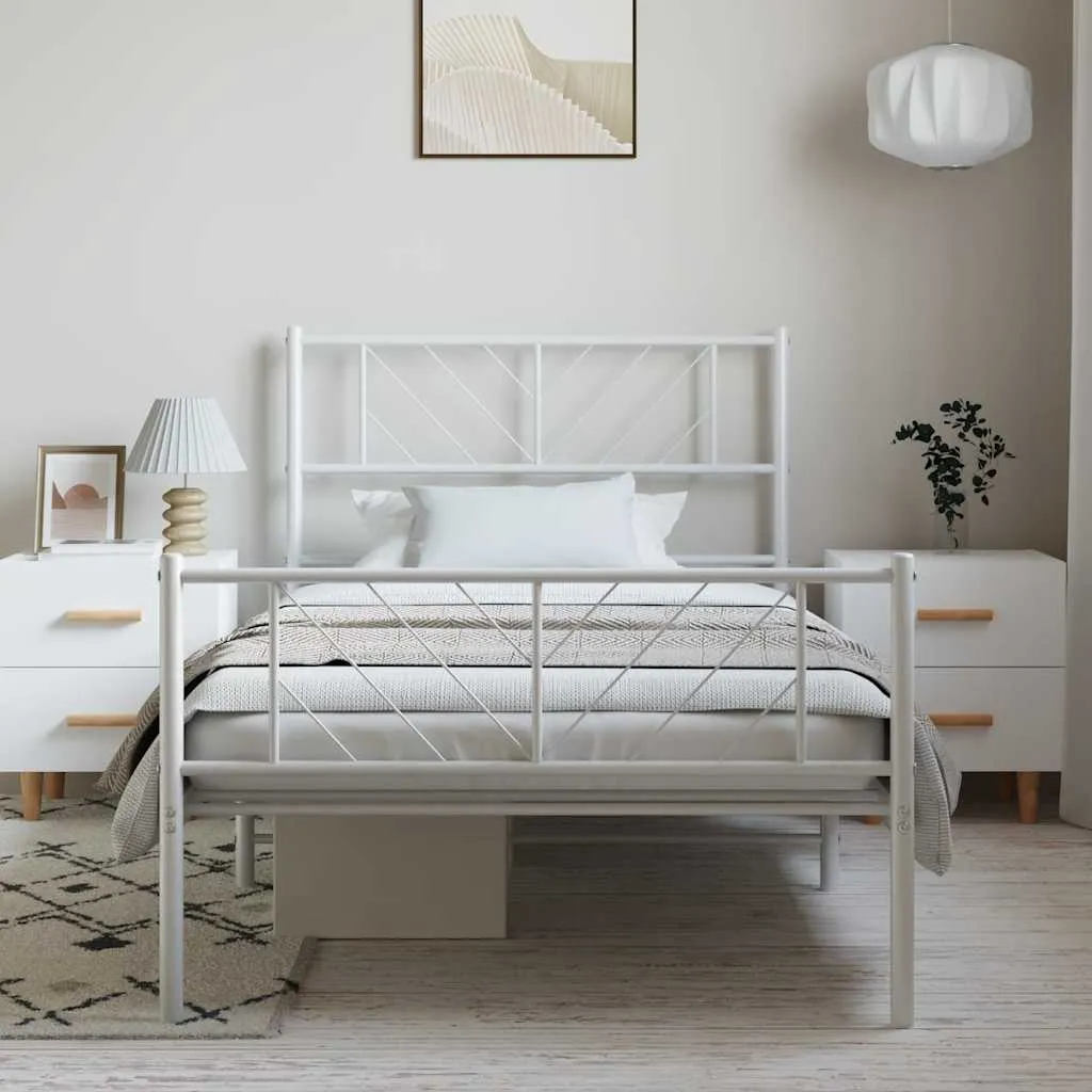 vidaXL Metalni okvir kreveta uzglavlje i podnožje bijeli 100x200 cm - Venlo