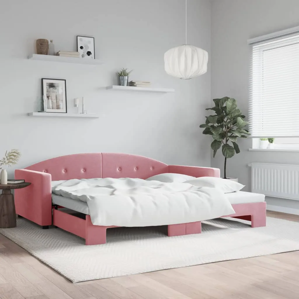 vidaXL Dnevni krevet na razvlačenje ružičasti 100 x 200 cm baršunasti - Venlo