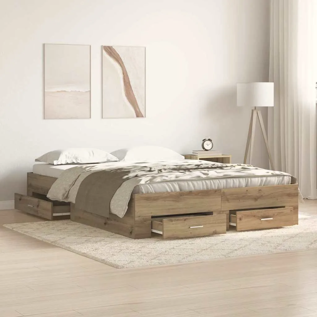 vidaXL Krevetna konstrukcija s ladicama Umjetnički hrast 135 x 190 cm - Venlo
