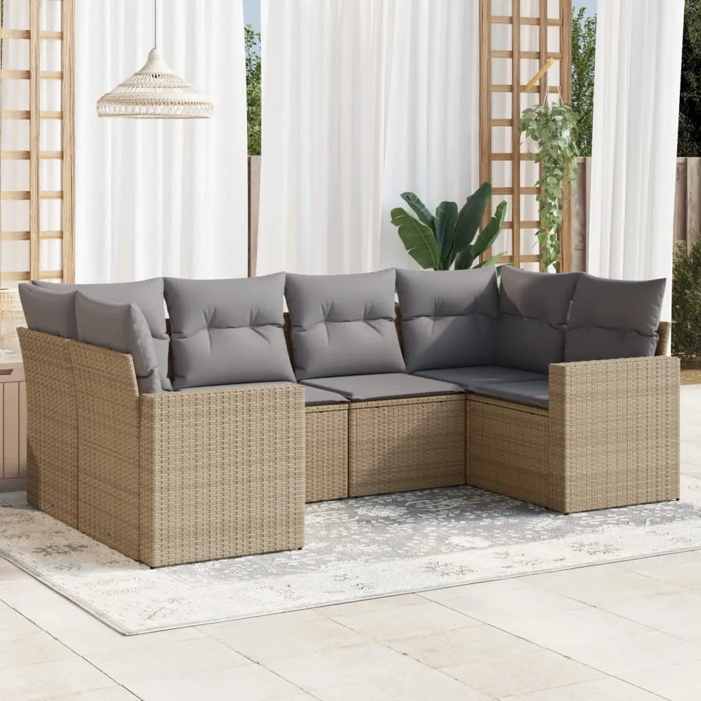 vidaXL 6-dijelni set vrtnih sofa s jastucima bež od poliratana - Venlo