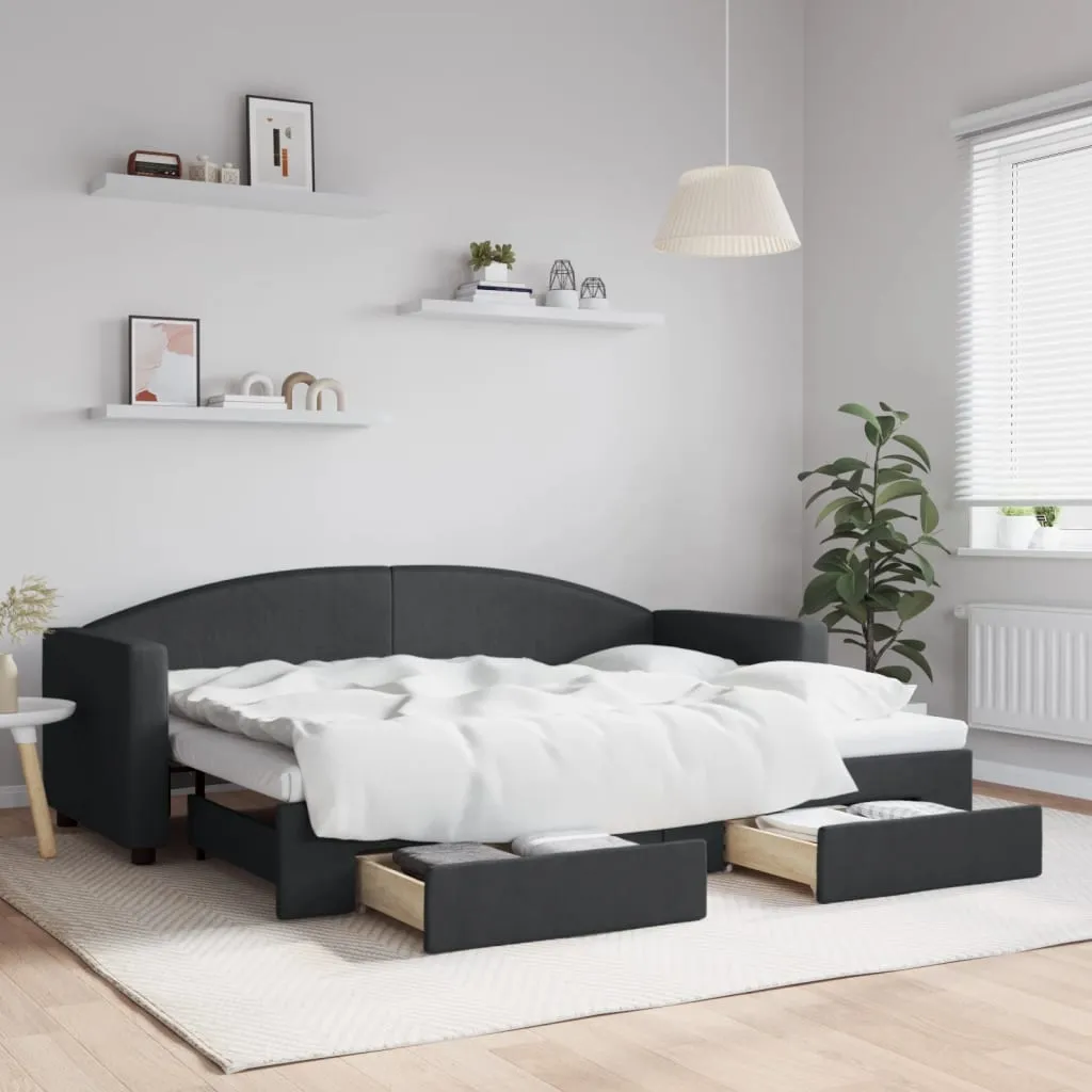 vidaXL Dnevni krevet na razvlačenje s ladicama crni 80x200 cm tkanina - Venlo