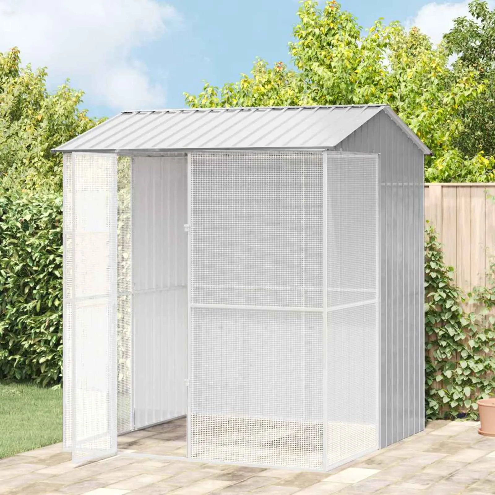 vidaXL Kavez za ptice s pohranom Siva 215 x 210 x 247 cm Cinkani čelik - Venlo