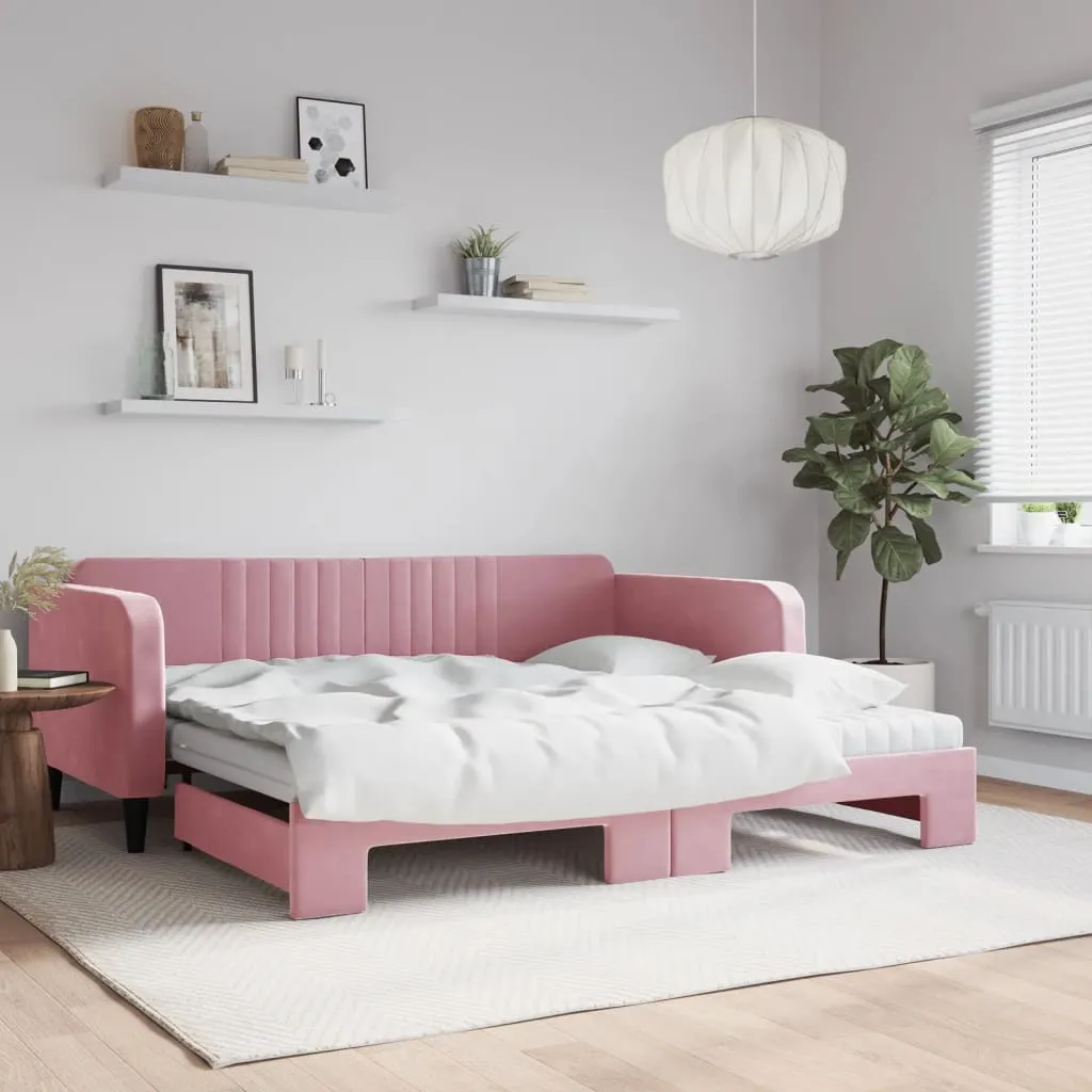 vidaXL Dnevni krevet na razvlačenje ružičasti 100 x 200 cm baršunasti - Venlo