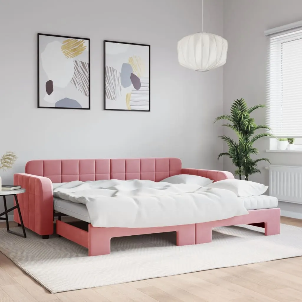 vidaXL Dnevni krevet na razvlačenje ružičasti 90 x 200 cm baršunasti - Venlo